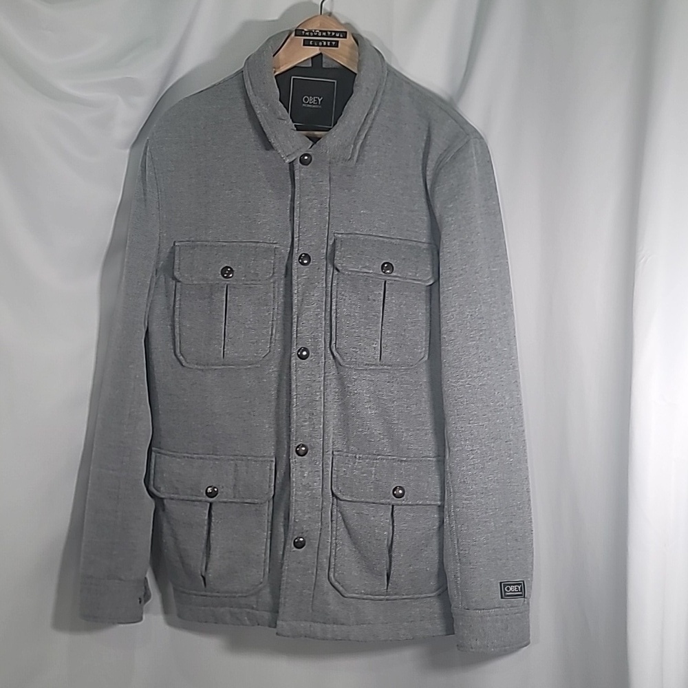 OBEY Tweed style Jacket Shacket Pockets Buttons Collar Lined